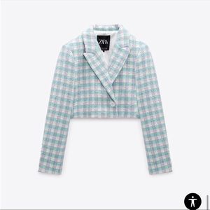 Zara plaid green blue purple blazer